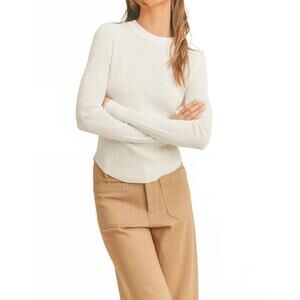 NEW MIOU MUSE ribbed long sleeve mock neck top in white